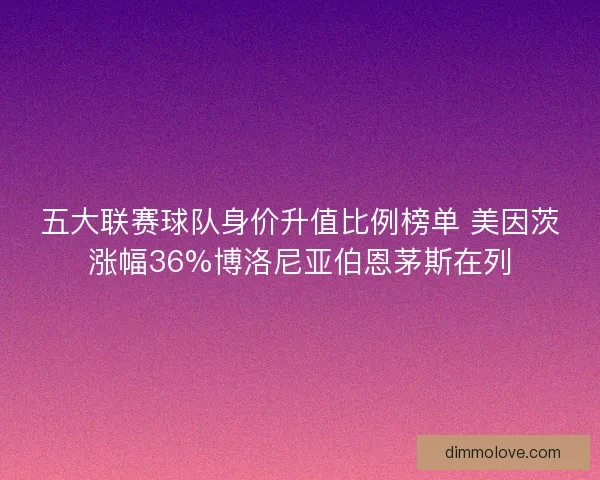 五大联赛球队身价升值比例榜单 美因茨涨幅36%博洛尼亚伯恩茅斯在列